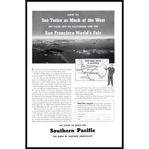 1940 Southern Pacific Railway San Francisco World's Fair Expo Vintage Print Ad
